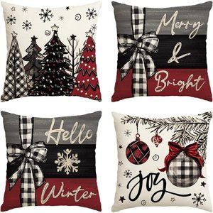 4 18''x 18'' Red Christmas Winter Holiday Cushion Case Decoration for So…
